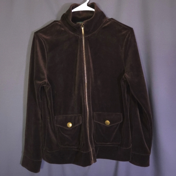 Lauren Ralph Lauren Velvet Full Zip Jacket Brown Size Medium Steampunk - Picture 1 of 7